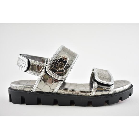 Christian Louboutin Lock Cool Flat Silver Strap Black Platform Dad Sandal 40 - Picture 2 of 12